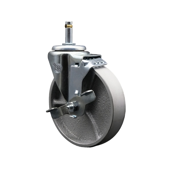 Semi Steel Swivel Grip Ring Caster 5'' Wheel & 7/16'' Stem w/Brake